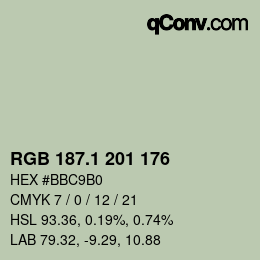 Color code: RGB 187.1 201 176 | qconv.com
