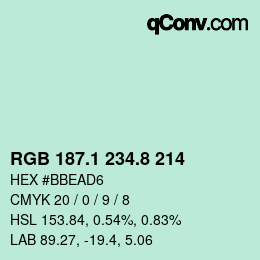 Color code: RGB 187.1 234.8 214 | qconv.com