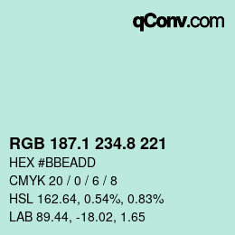 Color code: RGB 187.1 234.8 221 | qconv.com