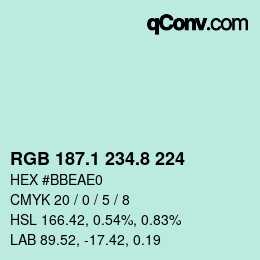 Color code: RGB 187.1 234.8 224 | qconv.com