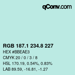 カラーコード: RGB 187.1 234.8 227 | qconv.com