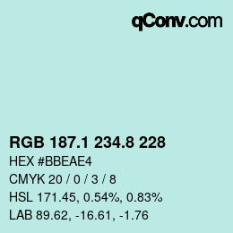 Color code: RGB 187.1 234.8 228 | qconv.com