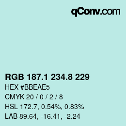 カラーコード: RGB 187.1 234.8 229 | qconv.com