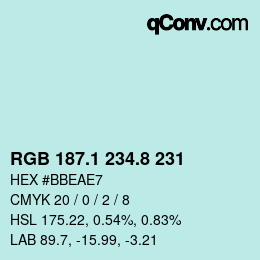 Color code: RGB 187.1 234.8 231 | qconv.com