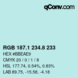 Color code: RGB 187.1 234.8 233 | qconv.com