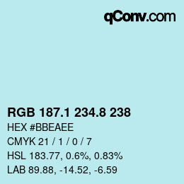 Código de color: RGB 187.1 234.8 238 | qconv.com
