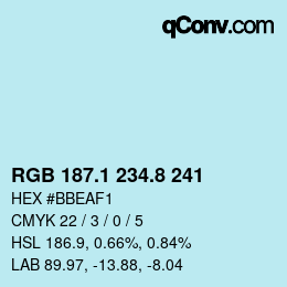 Color code: RGB 187.1 234.8 241 | qconv.com
