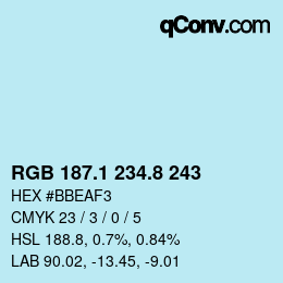 Color code: RGB 187.1 234.8 243 | qconv.com
