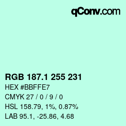 カラーコード: RGB 187.1 255 231 | qconv.com