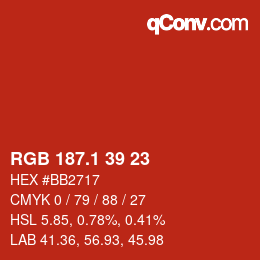 カラーコード: RGB 187.1 39 23 | qconv.com