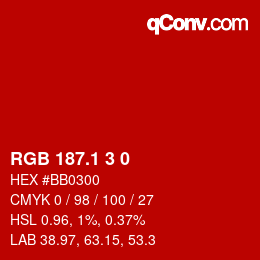 カラーコード: RGB 187.1 3 0 | qconv.com