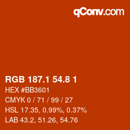 カラーコード: RGB 187.1 54.8 1 | qconv.com