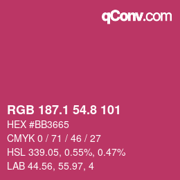 カラーコード: RGB 187.1 54.8 101 | qconv.com