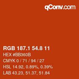 カラーコード: RGB 187.1 54.8 11 | qconv.com