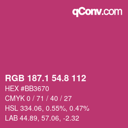 カラーコード: RGB 187.1 54.8 112 | qconv.com