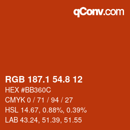 カラーコード: RGB 187.1 54.8 12 | qconv.com