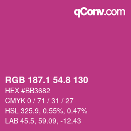 カラーコード: RGB 187.1 54.8 130 | qconv.com