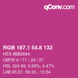 カラーコード: RGB 187.1 54.8 132 | qconv.com