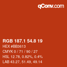 カラーコード: RGB 187.1 54.8 19 | qconv.com