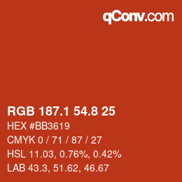 カラーコード: RGB 187.1 54.8 25 | qconv.com