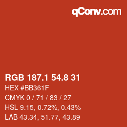カラーコード: RGB 187.1 54.8 31 | qconv.com