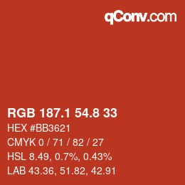 カラーコード: RGB 187.1 54.8 33 | qconv.com