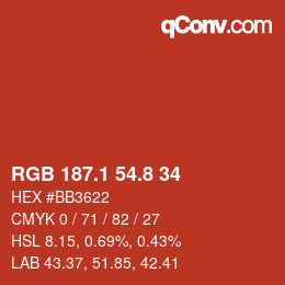カラーコード: RGB 187.1 54.8 34 | qconv.com