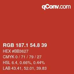 カラーコード: RGB 187.1 54.8 39 | qconv.com