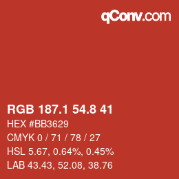 カラーコード: RGB 187.1 54.8 41 | qconv.com