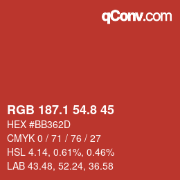 カラーコード: RGB 187.1 54.8 45 | qconv.com
