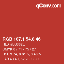 カラーコード: RGB 187.1 54.8 46 | qconv.com