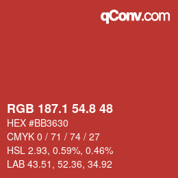 カラーコード: RGB 187.1 54.8 48 | qconv.com