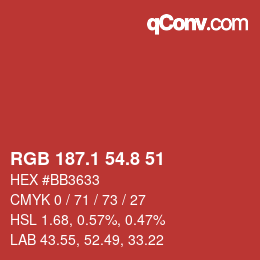 カラーコード: RGB 187.1 54.8 51 | qconv.com