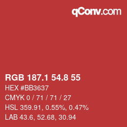 カラーコード: RGB 187.1 54.8 55 | qconv.com