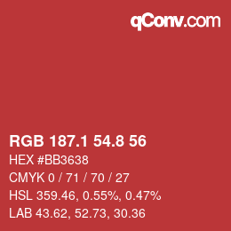カラーコード: RGB 187.1 54.8 56 | qconv.com