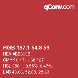 カラーコード: RGB 187.1 54.8 59 | qconv.com