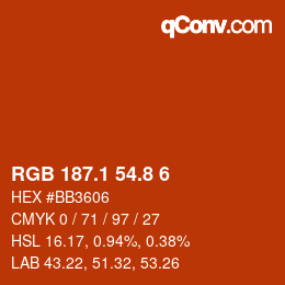 カラーコード: RGB 187.1 54.8 6 | qconv.com