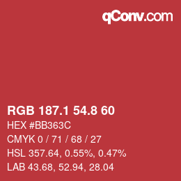 カラーコード: RGB 187.1 54.8 60 | qconv.com