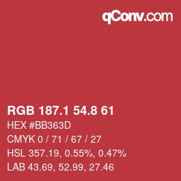 カラーコード: RGB 187.1 54.8 61 | qconv.com