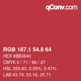 カラーコード: RGB 187.1 54.8 64 | qconv.com