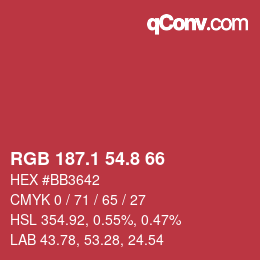 カラーコード: RGB 187.1 54.8 66 | qconv.com