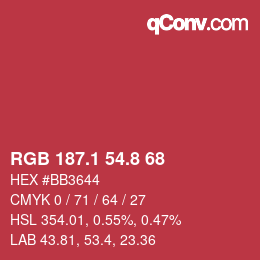 カラーコード: RGB 187.1 54.8 68 | qconv.com