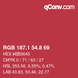 カラーコード: RGB 187.1 54.8 69 | qconv.com