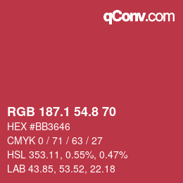 カラーコード: RGB 187.1 54.8 70 | qconv.com