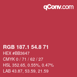 カラーコード: RGB 187.1 54.8 71 | qconv.com