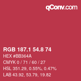 カラーコード: RGB 187.1 54.8 74 | qconv.com
