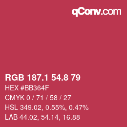 カラーコード: RGB 187.1 54.8 79 | qconv.com