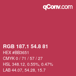 カラーコード: RGB 187.1 54.8 81 | qconv.com