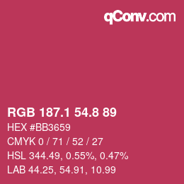 カラーコード: RGB 187.1 54.8 89 | qconv.com