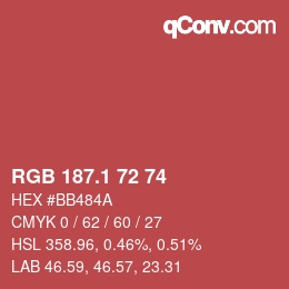 カラーコード: RGB 187.1 72 74 | qconv.com